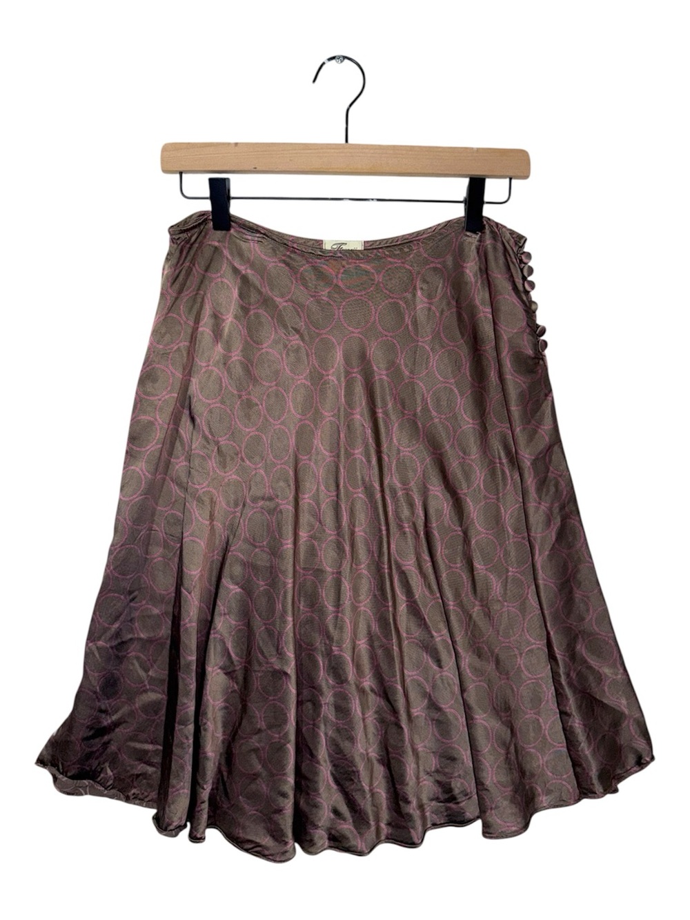 Vintage Y2K Frenzii Rayon Satin Knee Length Circle Skirt 90s Euro Fairy Layering